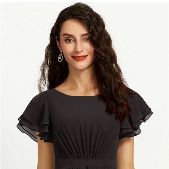 Formal Long Black Dress with cap sleeves for Holiday functions. Worn once. π - Picture 2 of 8